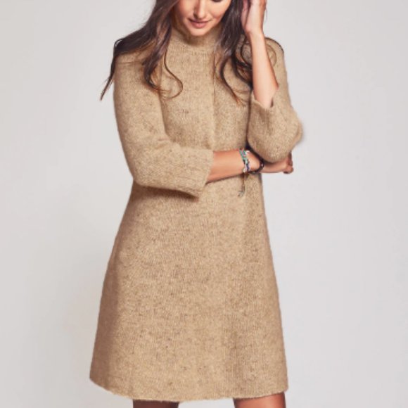 Faherty Dresses & Skirts - FAHERTY CASHMERE ALIVE SWEATER DRESS CAMEL TAN OATMEAL LONG SLEEVE POCKETS